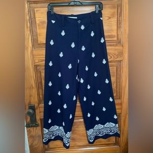 Zara embroidered linen boho pants sz small